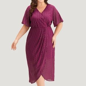 BloomChic Plum Wrap Dress with gold Print Size 14-16 1X